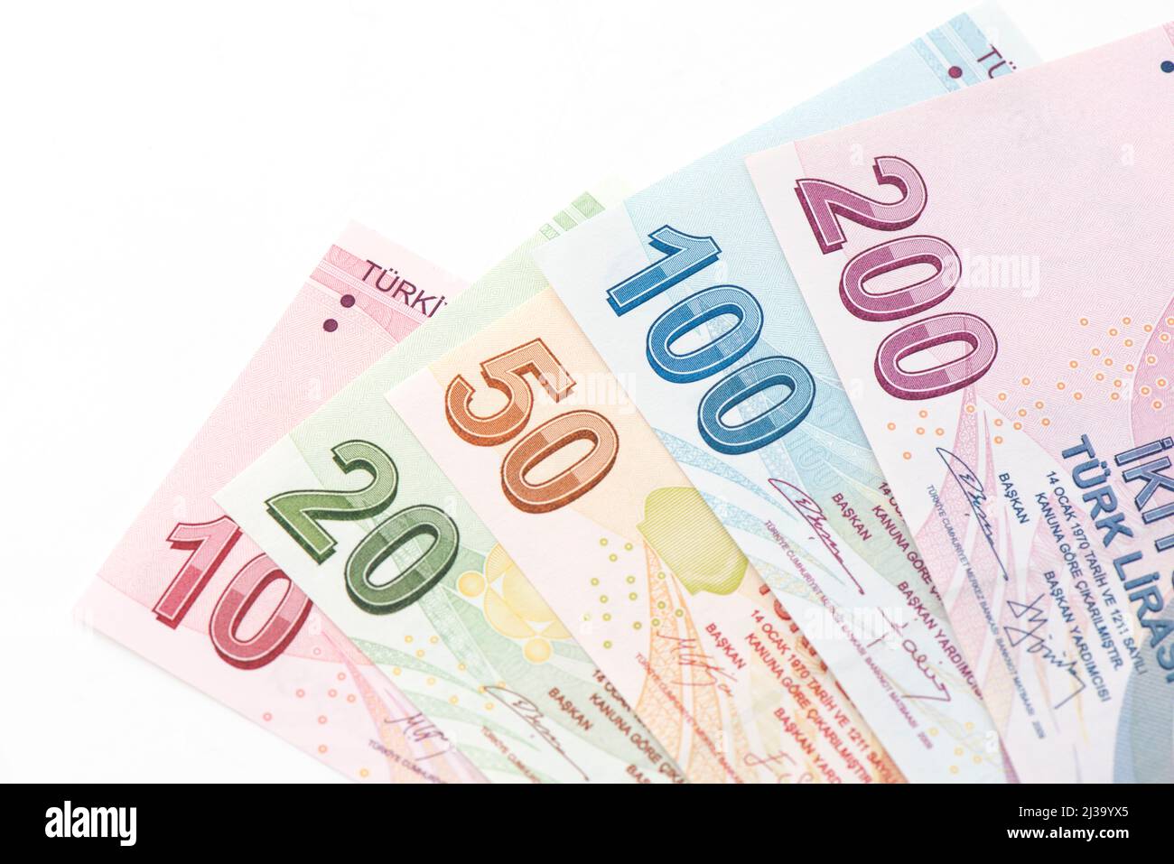 Banconote turche, turco Lira numeri macro colpo. Foto Stock