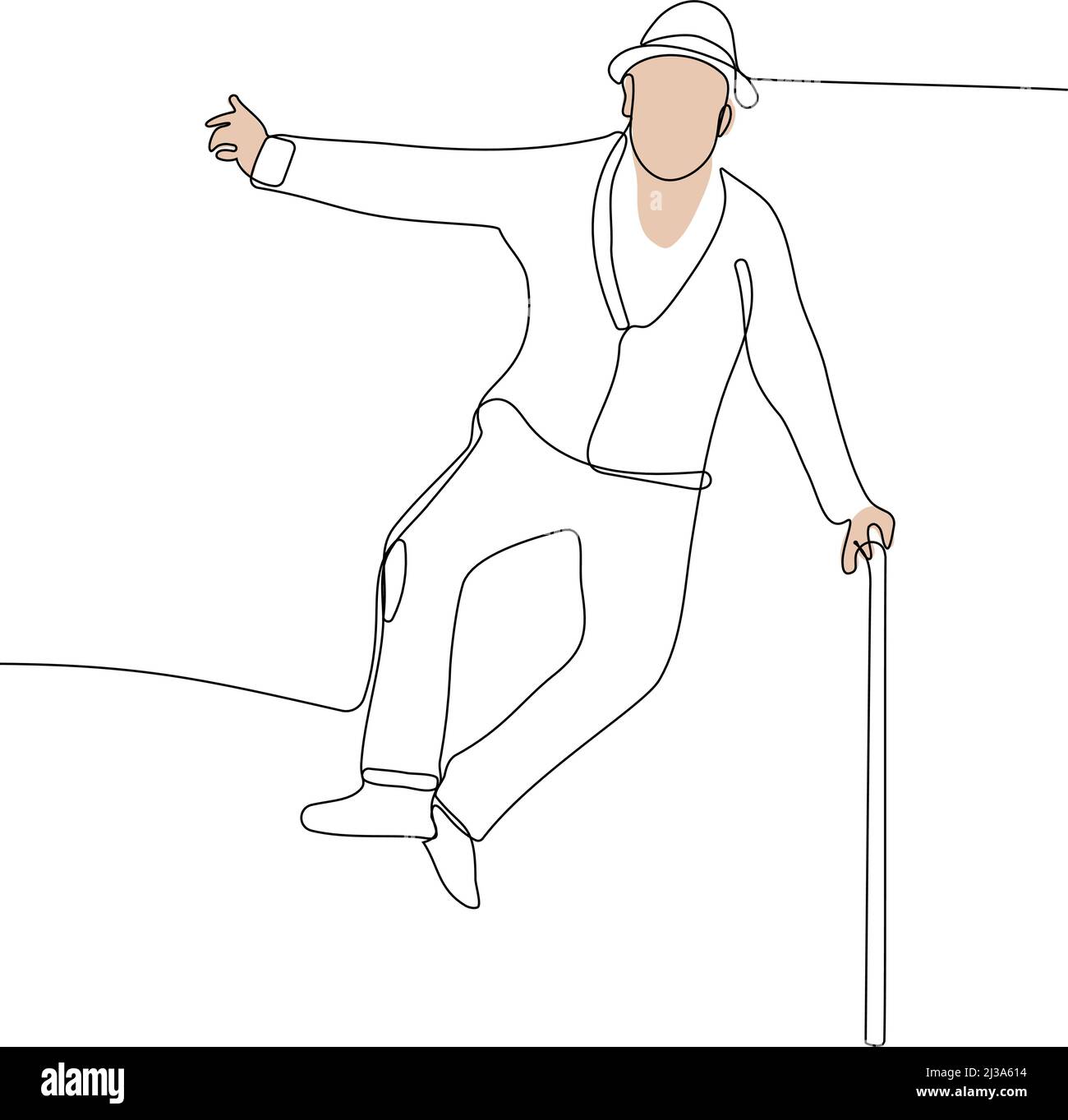 Ritratto a tutta lunghezza di un uomo anziano con una canna Illustrazione Vettoriale