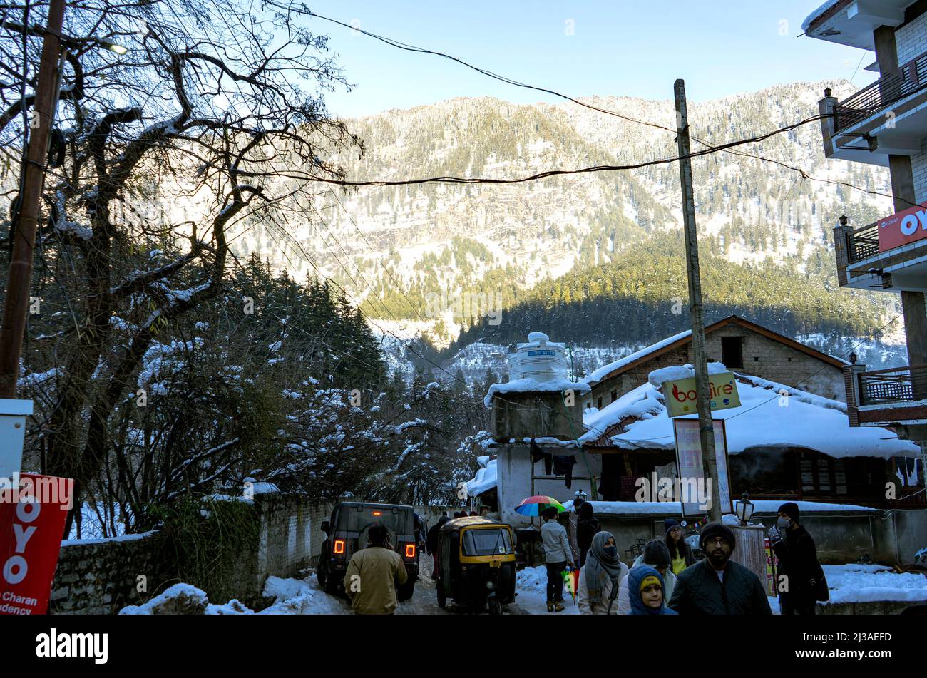 Il tempio di Hadimba Devi è circondato da fitte foreste di deodar ed è stato costruito nel 1553. Il tempio è dedicato al Rakshasa Hidimba, himachal, india Foto Stock