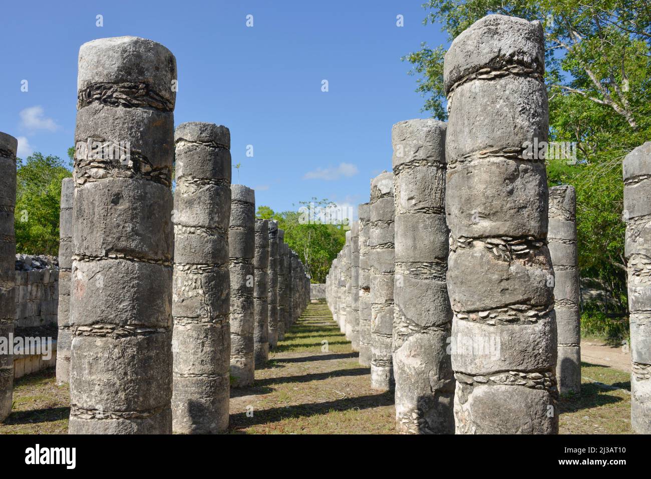 Sala dei 1000 pilastri, Chichen Itza, Yucatan, Messico Foto Stock