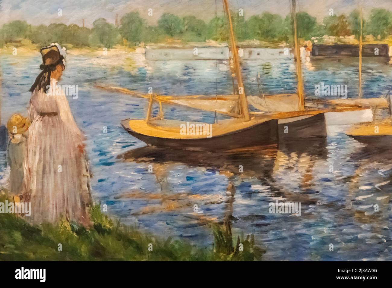 Inghilterra, Londra, Somerset House, la Courtauld Gallery, dipinto intitolato 'Banks of the Seine at Argenteuil' di Edouard Manet datato 1874 Foto Stock