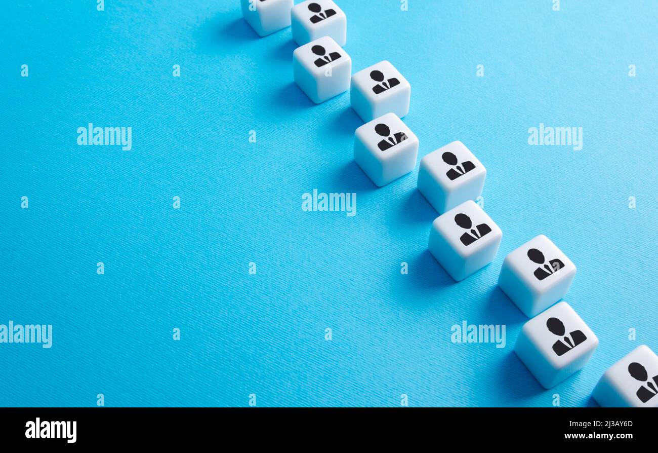 Catena di blocchi di dipendenti. Risorse umane e forza lavoro. Ricerca di candidati, assunzione di nuovi dipendenti per posti vacanti. Comunicazione. Personale manag Foto Stock