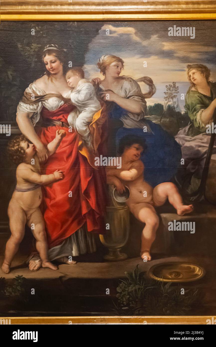 Inghilterra, Londra, Somerset House, The Courtauld Gallery, Pittura di tre Donne che personificano le virtù cristiane della fede, della speranza e della carità di Pierr Foto Stock