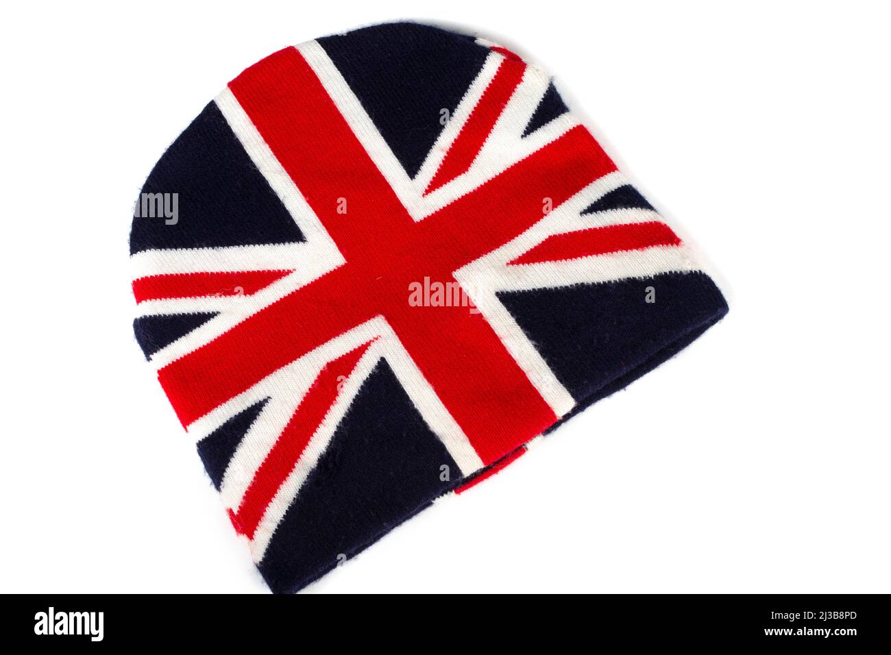 Cappello in maglia invernale con motivo bandiera inglese su sfondo bianco  Foto stock - Alamy