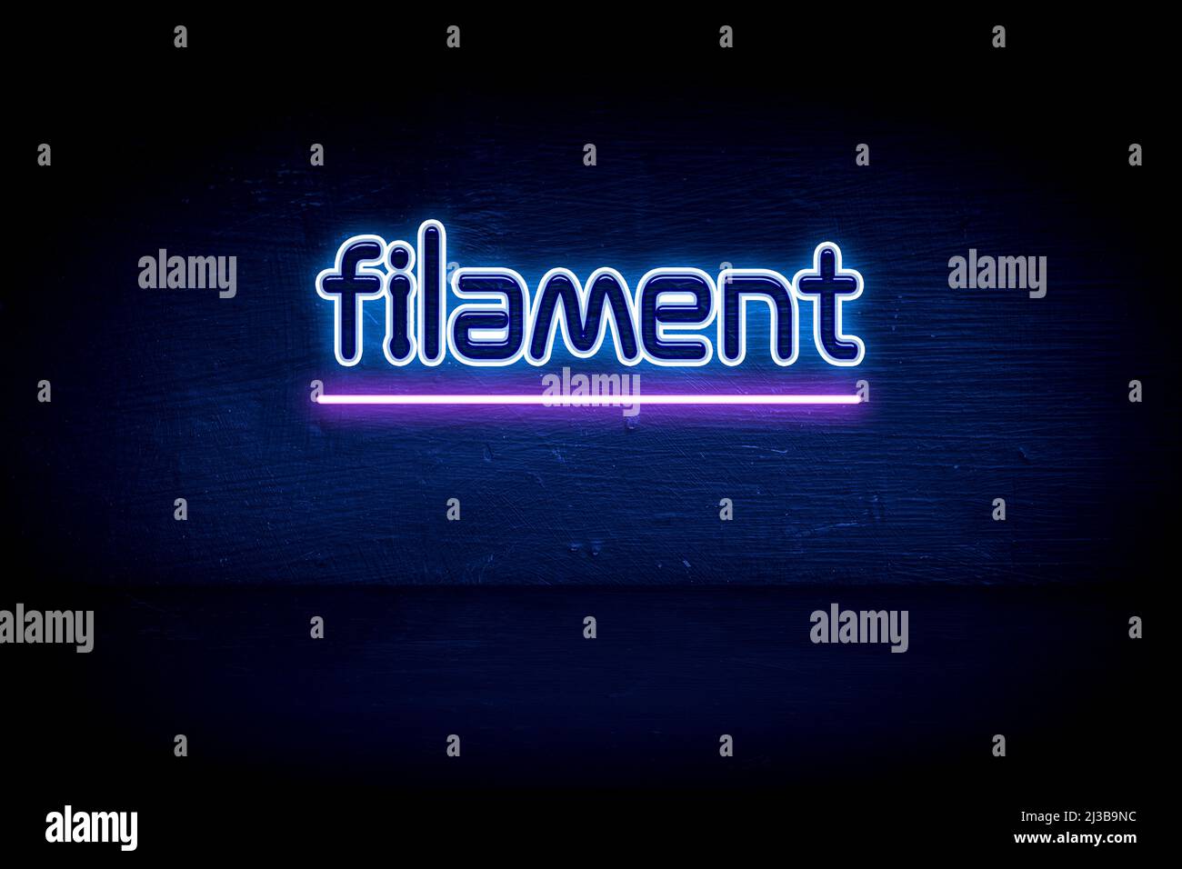 filamento - cartello di segnalazione al neon blu Foto Stock