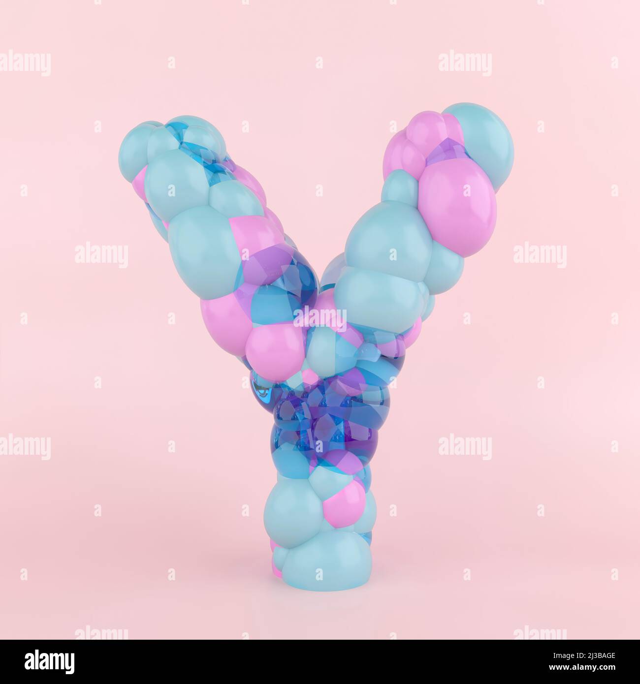 Lettera creativa Y concetto fatto di palloncini pastello colorati. Concetto di carattere di palloncino su sfondo rosa pastello. 3D Illustrazione. Foto Stock