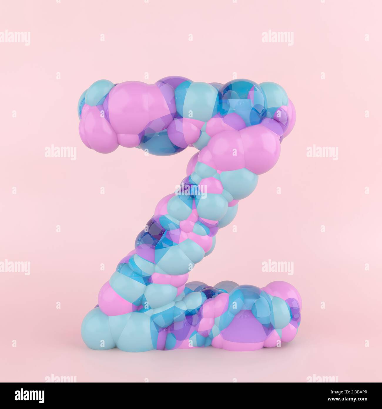 Concetto creativo lettera Z fatto di palloncini pastello colorati. Concetto di carattere di palloncino su sfondo rosa pastello. 3D Illustrazione. Foto Stock