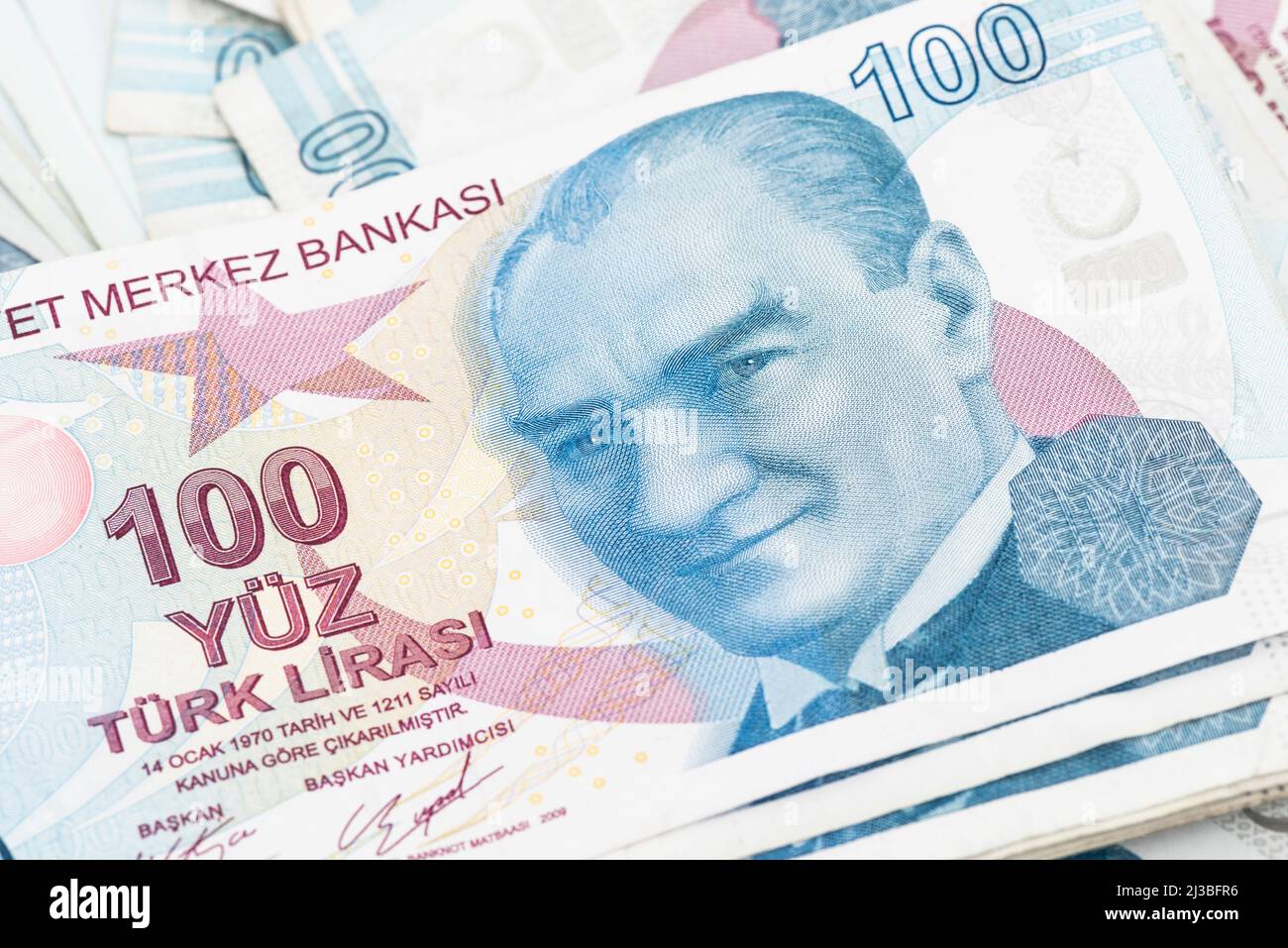 Banconote turche, turco Lira numeri macro colpo. Foto Stock