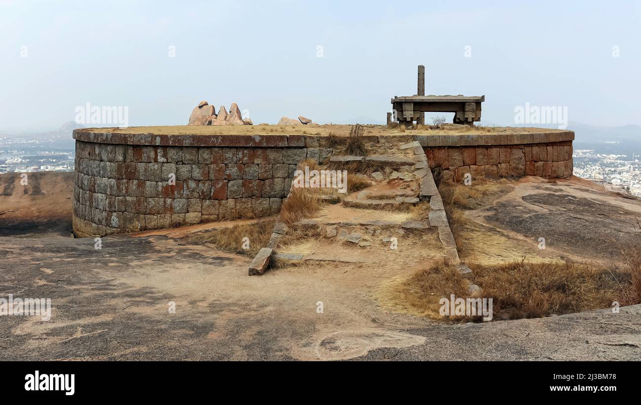 Punto di osservazione del Forte, Elusuttina Kote o Chitradurga Fort, Karnataka, India Foto Stock