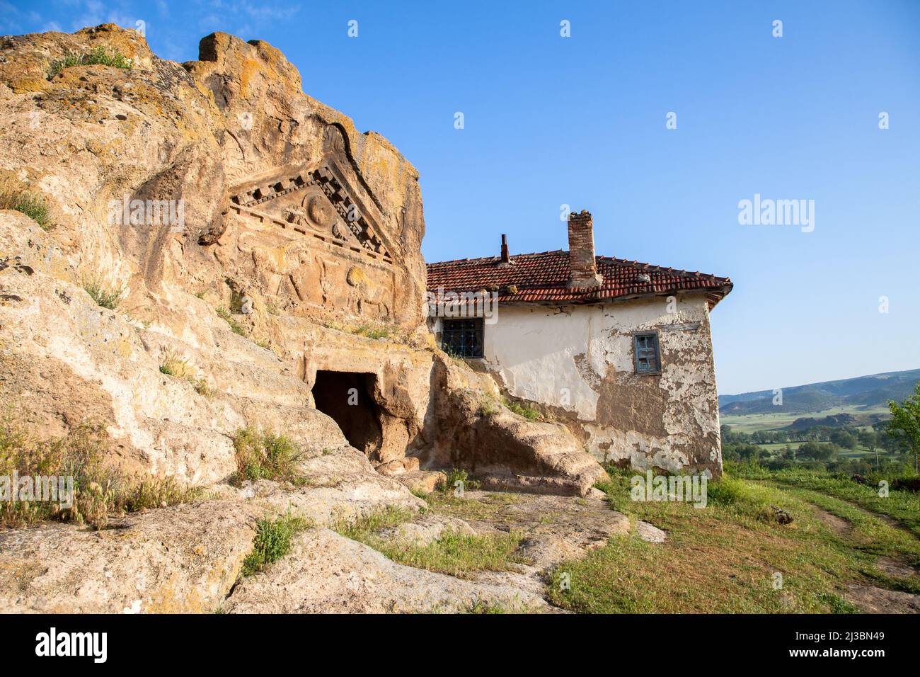 Antica tomba del Leone, valle frigia, provincia di Eskişehir Foto Stock