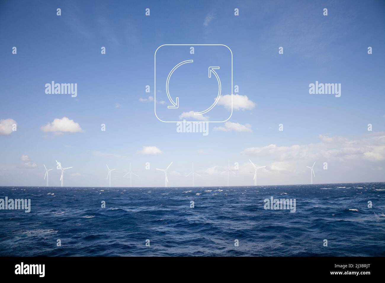 Modelli di turbine eoliche in mare Foto Stock