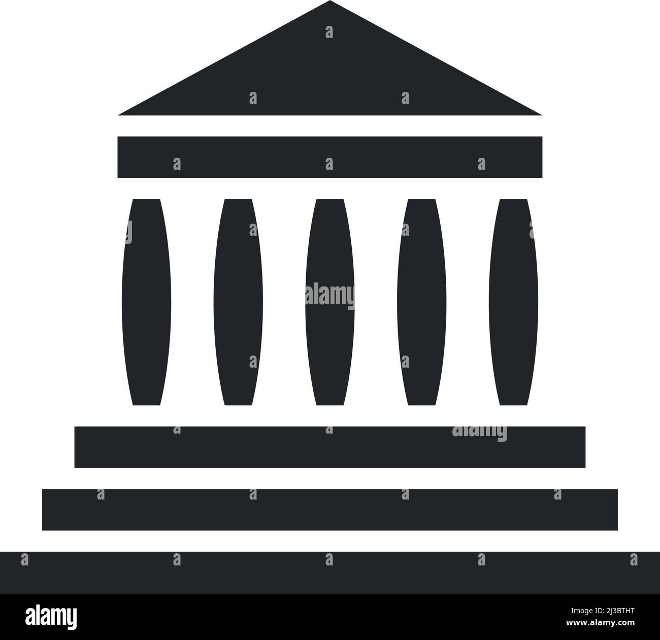 Antica facciata in stile edificio con colonne. Icona Bank nera Illustrazione Vettoriale