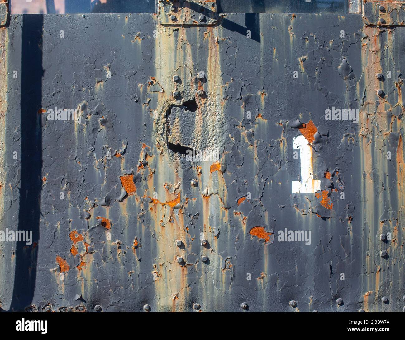 Il numero uno sul lato di un vecchio treno Foto Stock