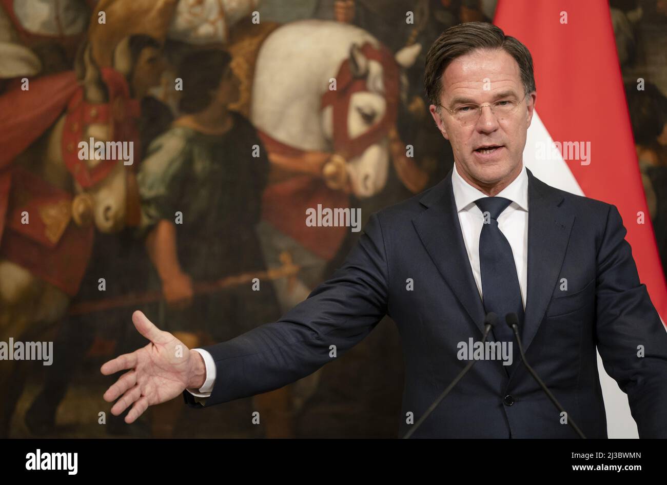 2022-04-07 13:44:03 ROMA - primo Ministro Mark Rutte durante un incontro con il primo Ministro italiano Mario Draghi al Palazzo Chigi. I due capi di governo discuteranno, tra l'altro, degli ultimi sviluppi dell'Ucraina dilaniata dalla guerra. ANP BART SIZE olanda OUT - belgio OUT Foto Stock