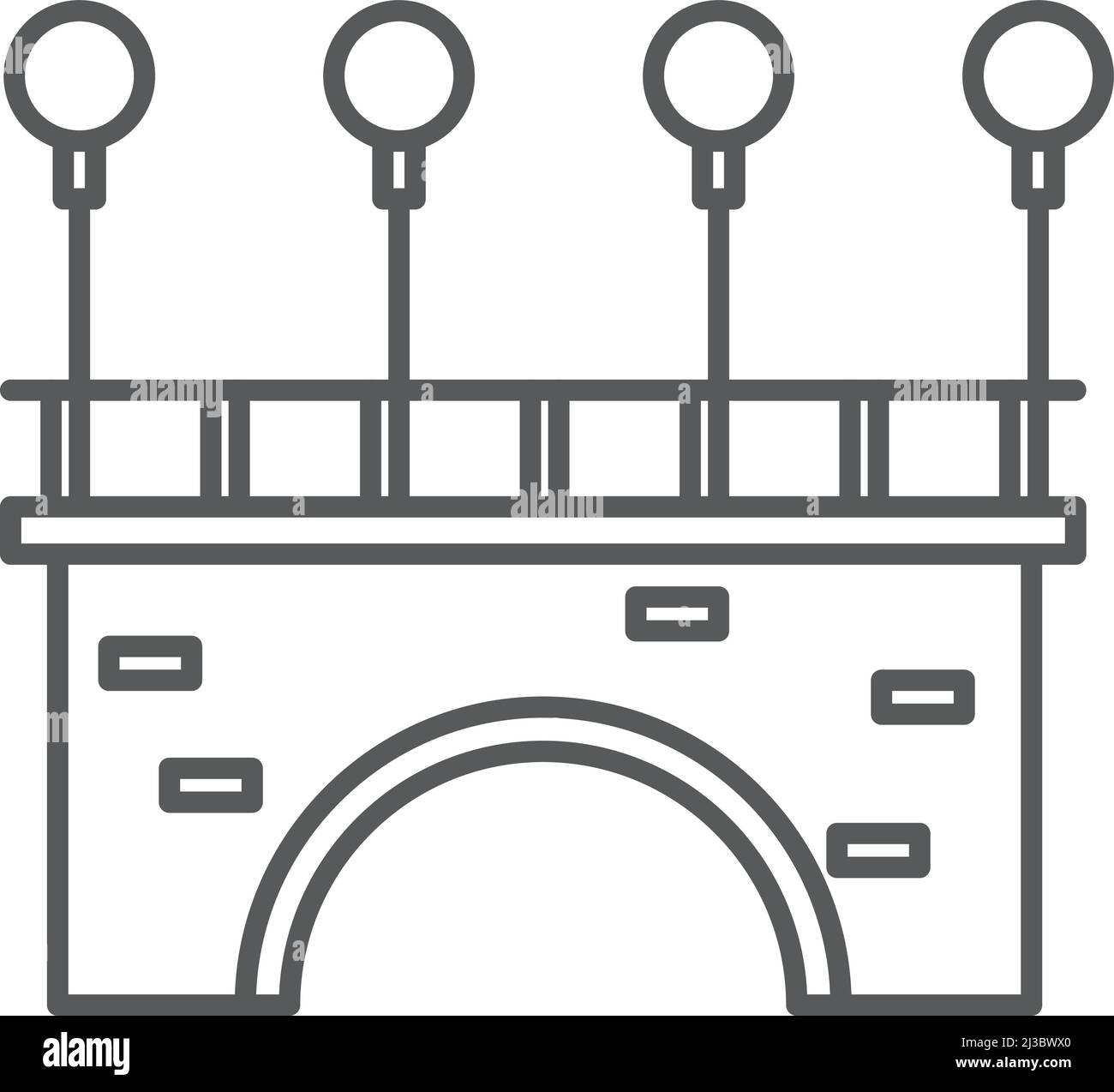 Ponte con luci per la strada. Icona della linea di architettura stradale Illustrazione Vettoriale