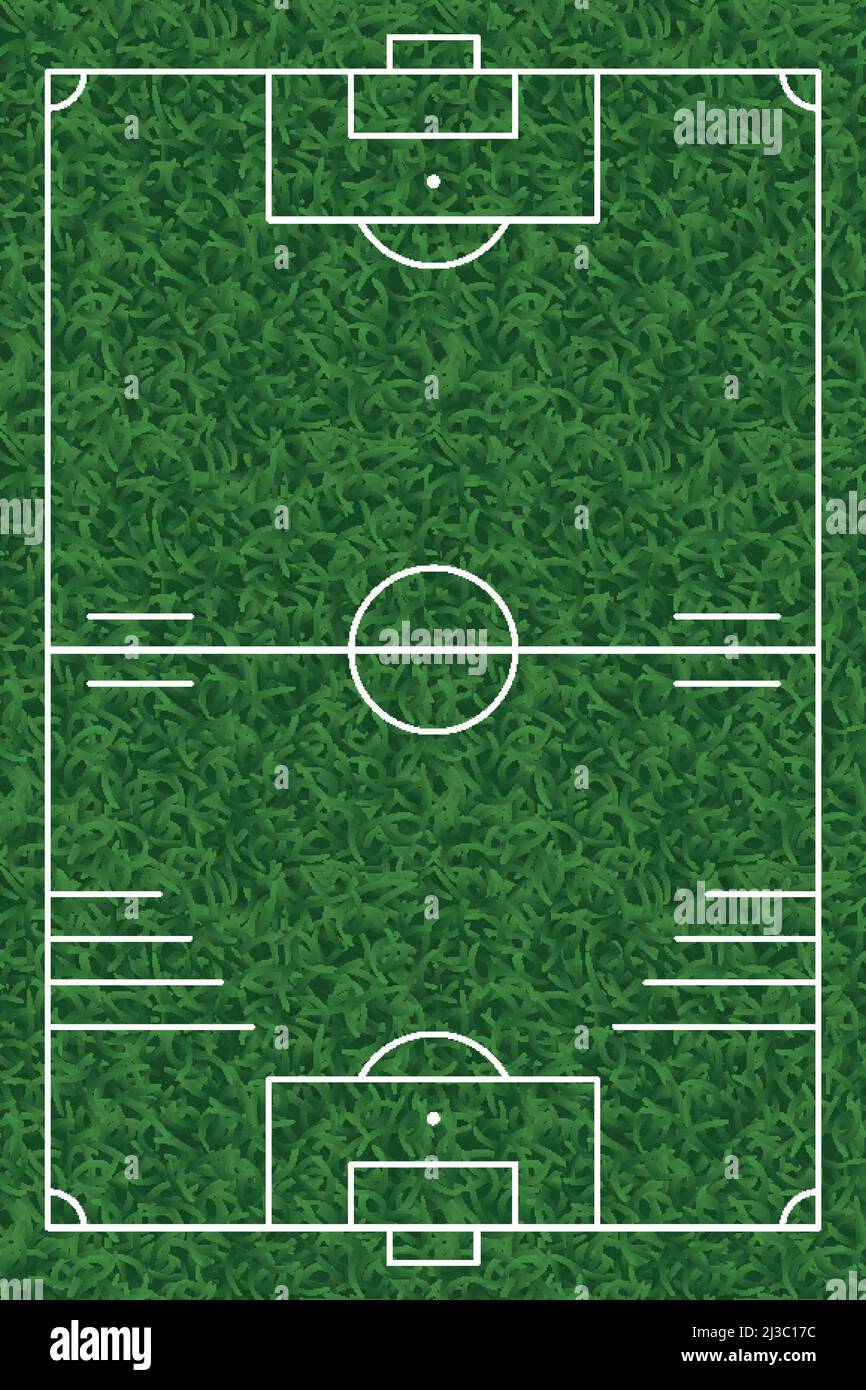 Campo da calcio vista dall'alto con erba verde realistica Illustrazione Vettoriale