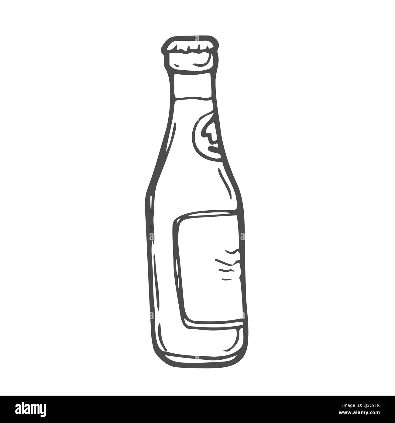 Bottiglia di birra Vector Single Sketch in vetro. Vettore isolato Illustrazione Vettoriale