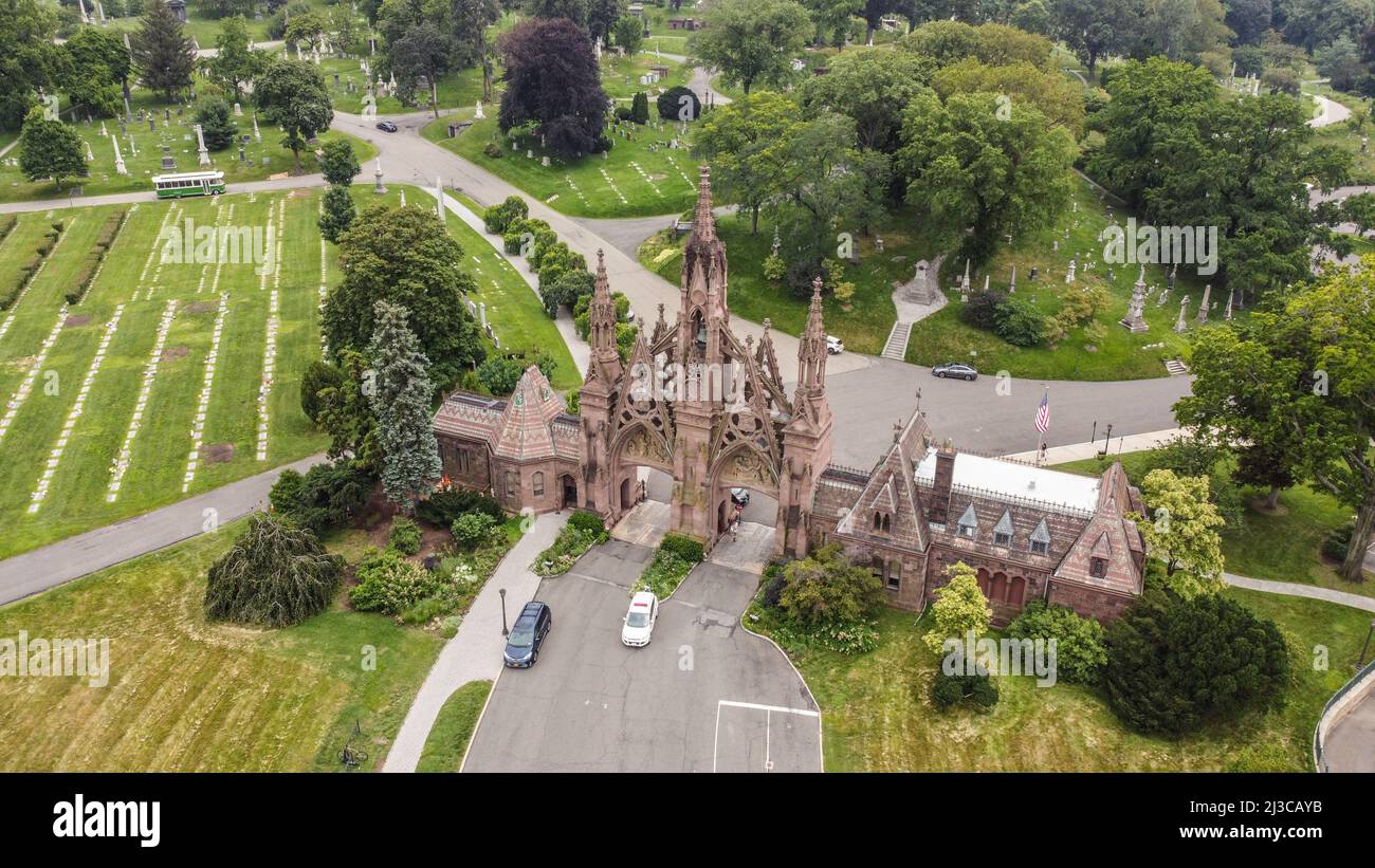 Richard M Upjohns Gothic Revival, Green-Wood Cemetery, Brooklyn, New York, USA Foto Stock
