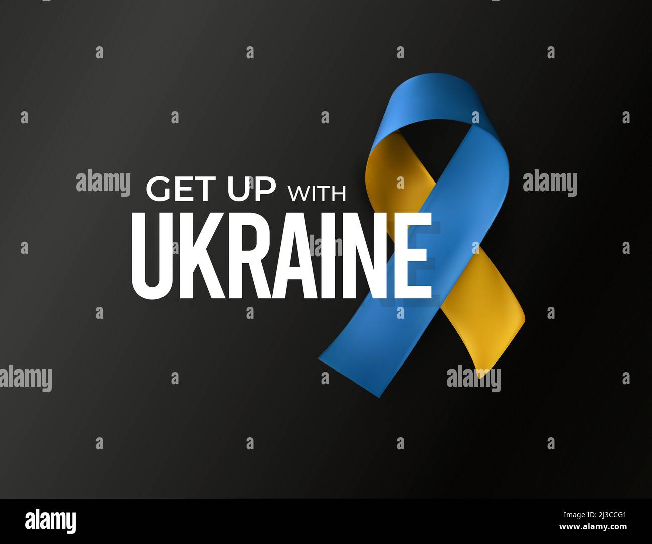 Nastro giallo e blu, bandiera nazionale Ucraina, alzarsi con il simbolo Ucraina, segno di consapevolezza, poster di supporto UA, fermare la guerra in Ucraina banner. Vettore Illustrazione Vettoriale