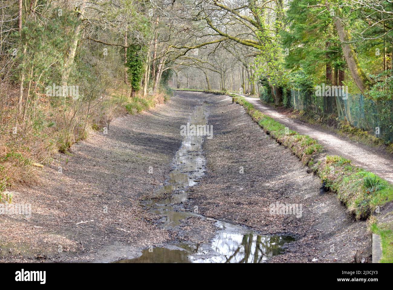 Non c'è acqua nel bel canale di Basingstoke vicino a Deepcut a Surrey Foto Stock