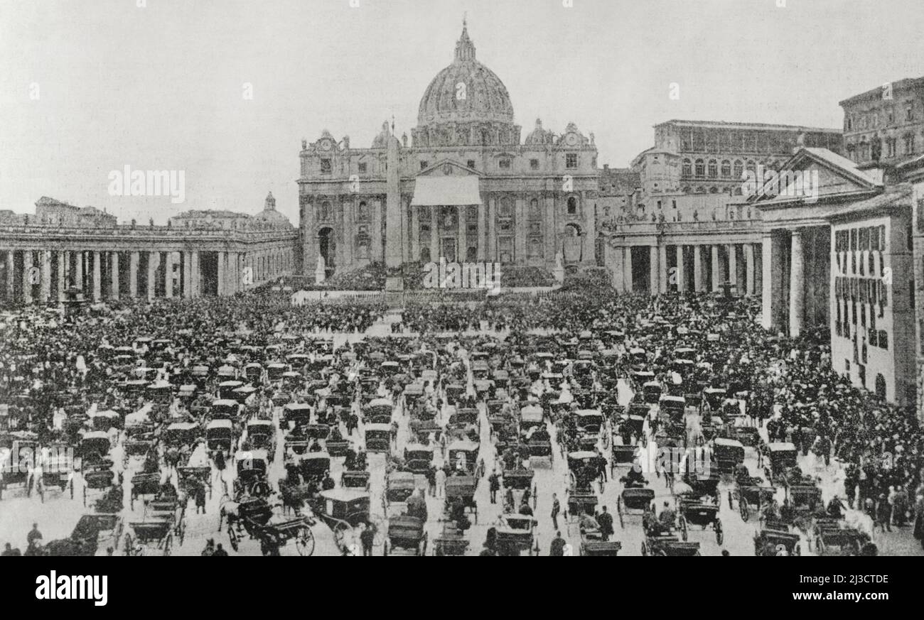 Città del Vaticano. Benedizione di Papa Leone XIII (1810-1903) in Piazza San Pietro (settimana Santa). Fotoincisione. La Ilustración Española y americana, 1898. Foto Stock