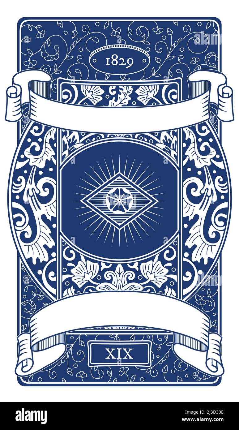 Vettoriale vintage carte da gioco back design, disegno ornamentale floreale su blu Illustrazione Vettoriale
