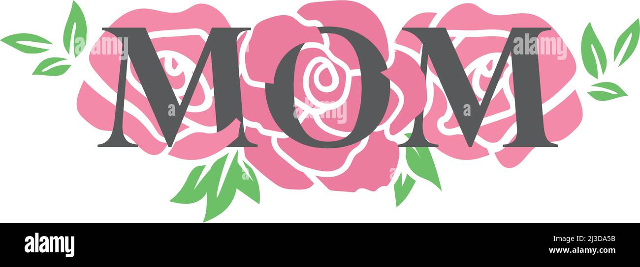 Illustrazione vettoriale delle rose rosa con testo della mamma. Illustrazione Vettoriale