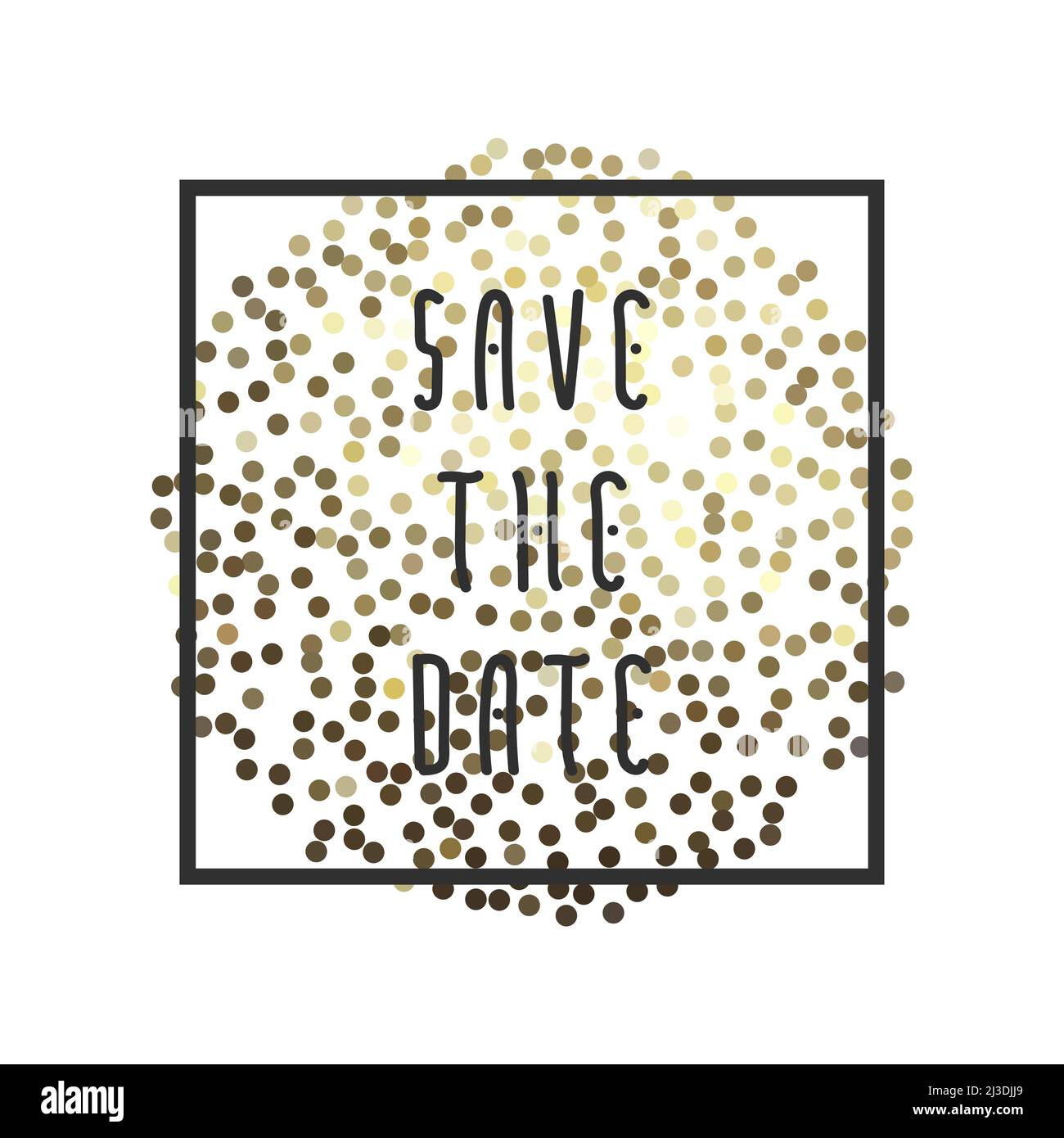 Salva l'illustrazione vettoriale della data per le carte con il cerchio di glitter dorato per inviti e poster - sfera metallica scintillante e Salva le frate della data Illustrazione Vettoriale