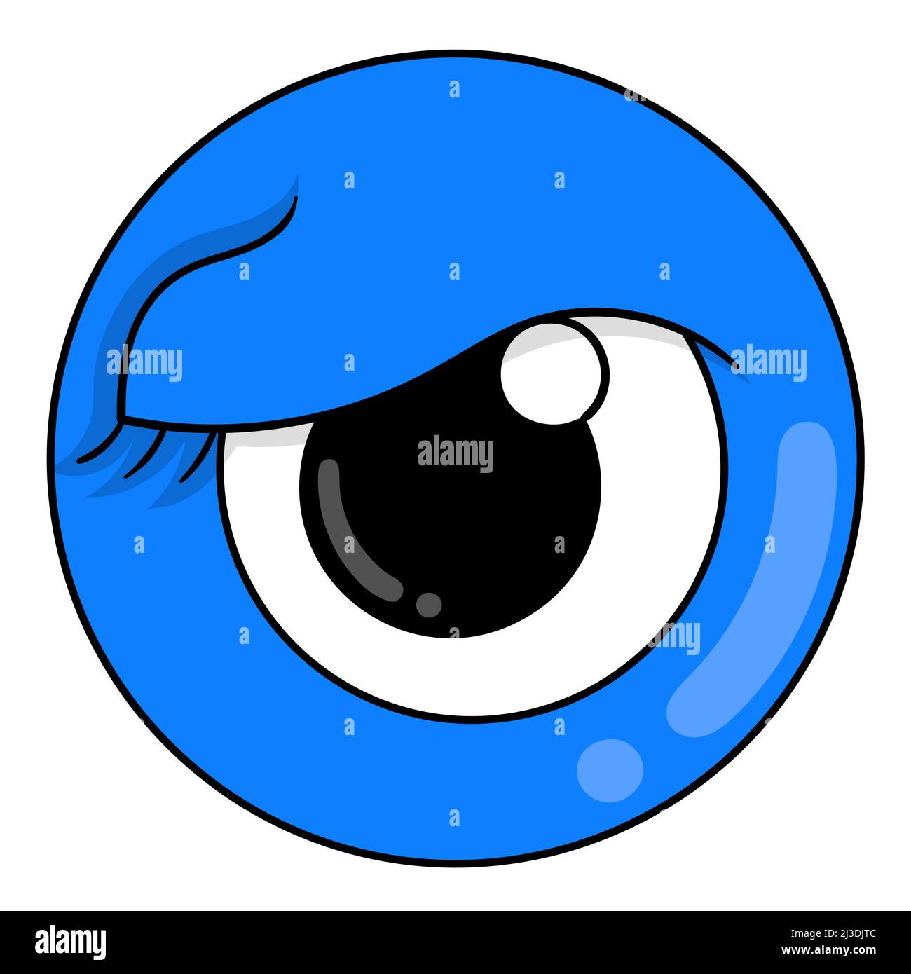 un grande occhio rotondo blu sta fissando intentemente Illustrazione Vettoriale