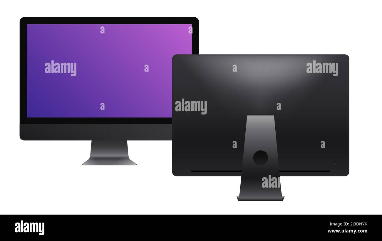 Personal computer portatile. Vista anteriore e posteriore, nuovo modello 2020. Mockup realistico su sfondo bianco. Illustrazione vettoriale Illustrazione Vettoriale