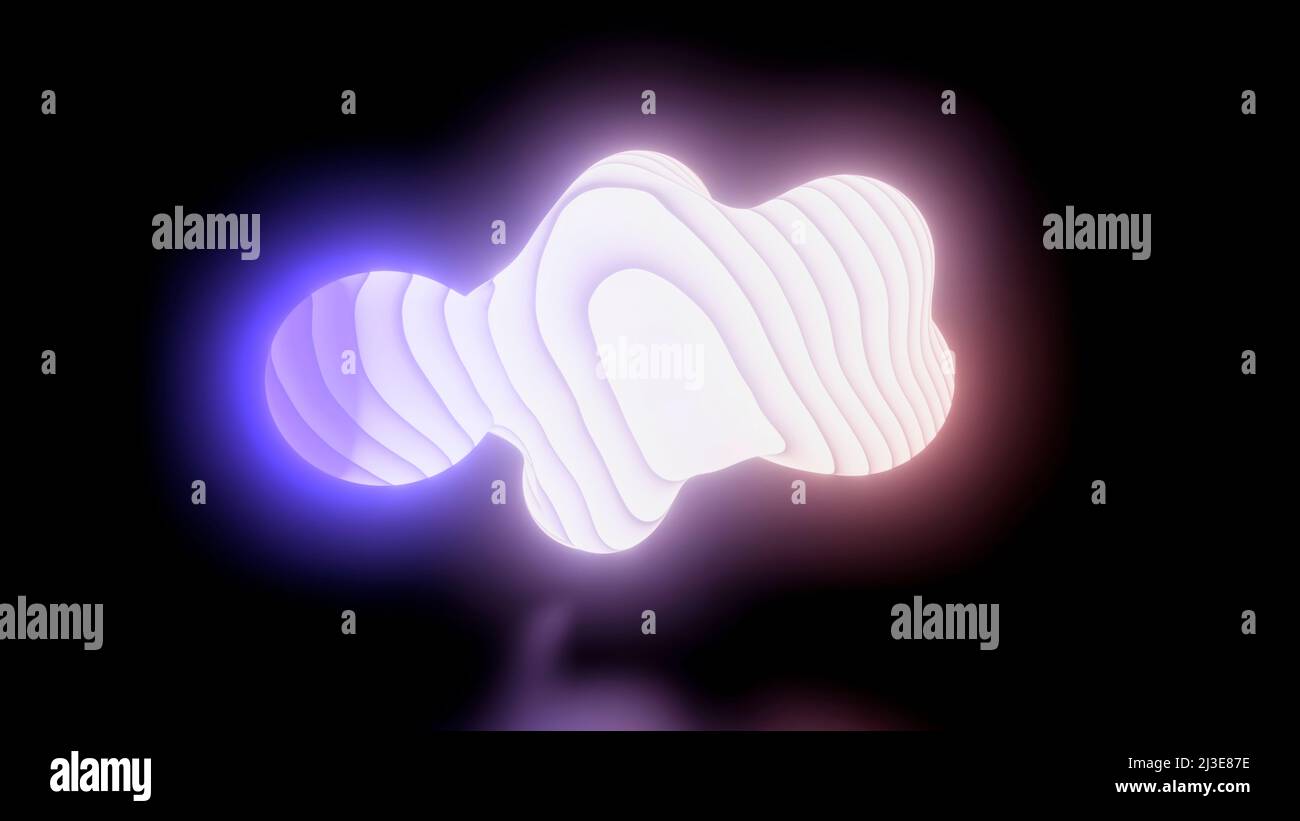 Una molecola in astraction.Design. Una particella che si muove e si muove su sfondo nero in 3D . Foto Stock