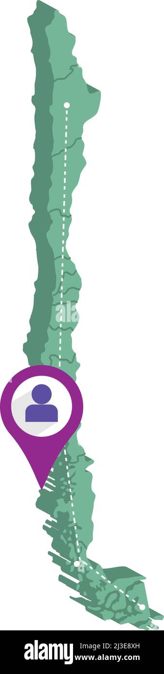 Mappa di rendering isolata 3D del Cile con un vettore mappa pin Illustrazione Vettoriale