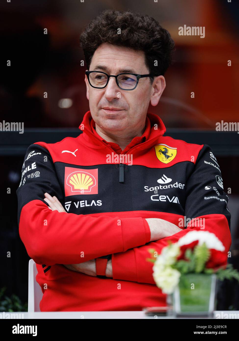 MELBOURNE, AUSTRALIA, circuito Albert Park Grand Prix, 7. Aprile: Mattia Binotto, Team Principal per la Ferrari durante il Gran Premio di Formula uno australiano sul circuito Albert Park Grand Prix 7. Aprile, 2022. Foto Stock