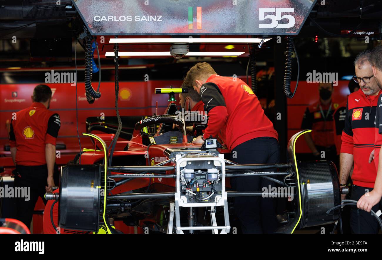 MELBOURNE, AUSTRALIA, circuito Albert Park Grand Prix, 7. Aprile: La vettura di Carlos Sainz (ESP) del team Ferrari durante il Gran Premio di Formula uno australiano sul circuito Albert Park Grand Prix 7. Aprile, 2022. Foto Stock