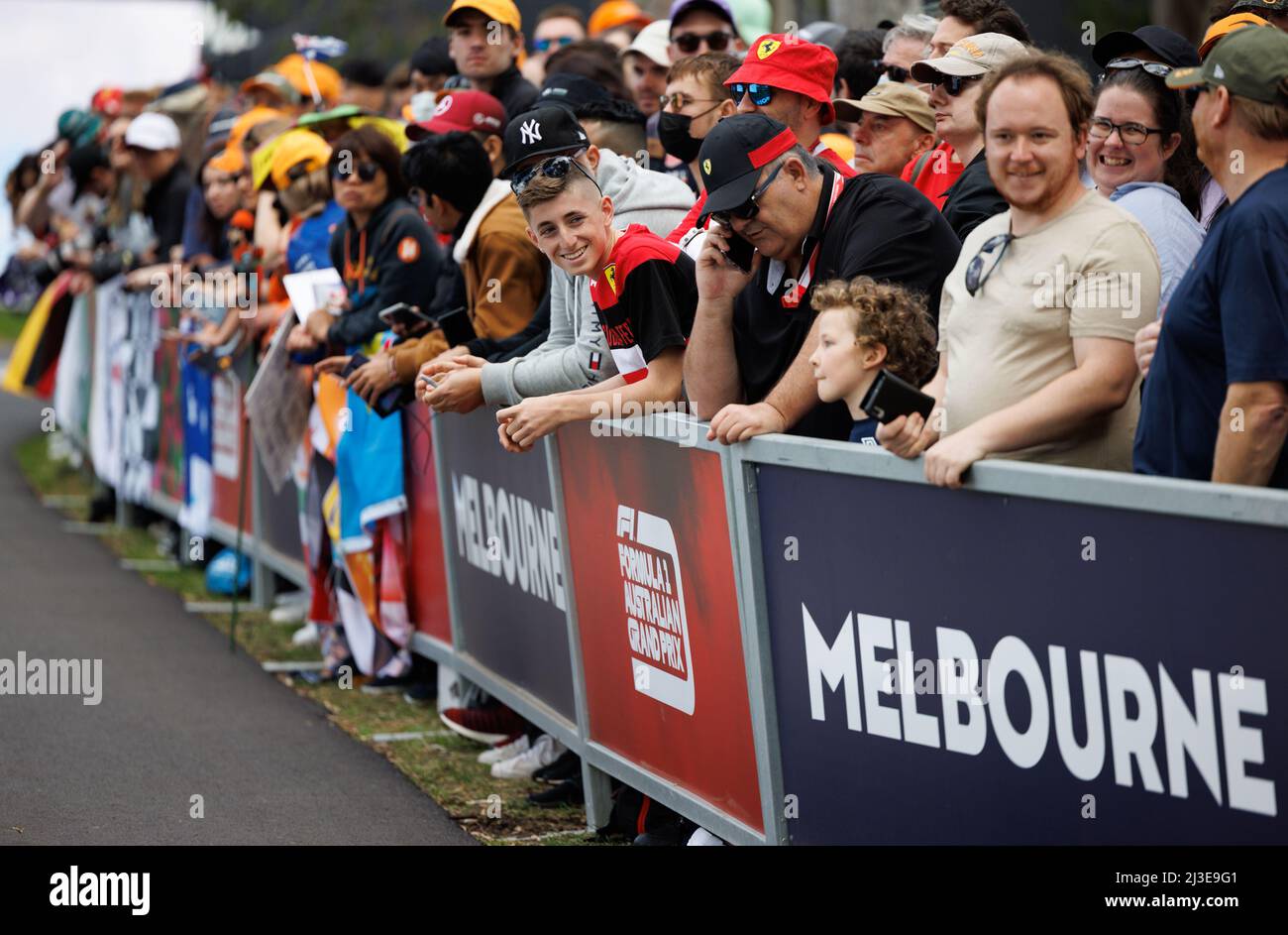 MELBOURNE, AUSTRALIA, circuito Albert Park Grand Prix, 7. Aprile: F1 tifosi durante il Gran Premio di Formula uno Australiano al circuito Albert Park Grand Prix su 7. Aprile, 2022. Foto Stock