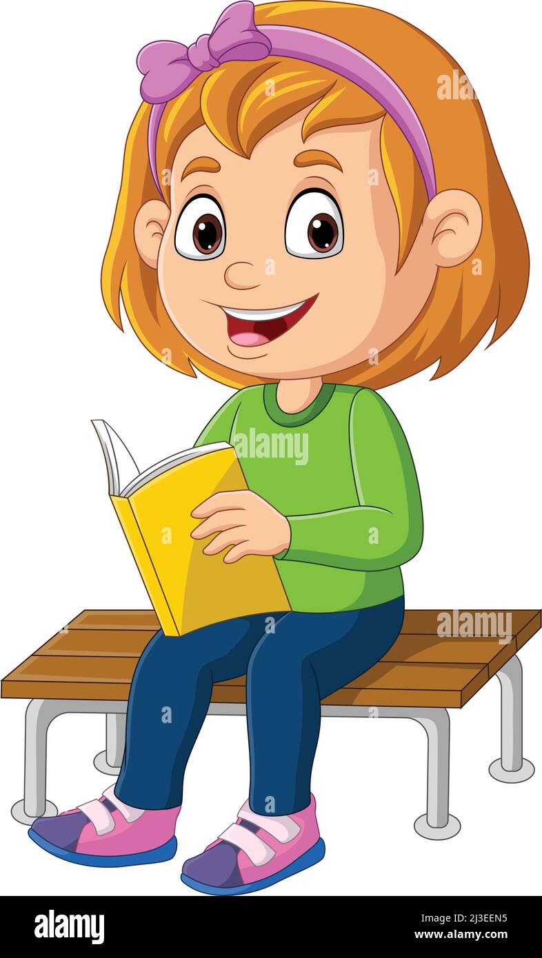 Cartoon bambina leggere un libro Illustrazione Vettoriale