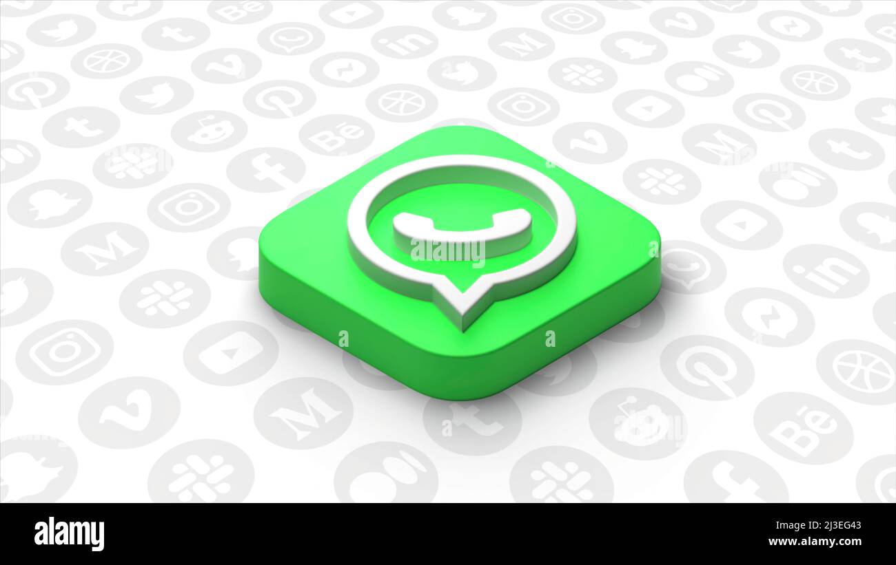 Astratto logo WhatsApp su sfondo bianco con simboli di siti web e social  network popolari. Movimento. Logo Messenger. Solo per uso editoriale Foto  stock - Alamy