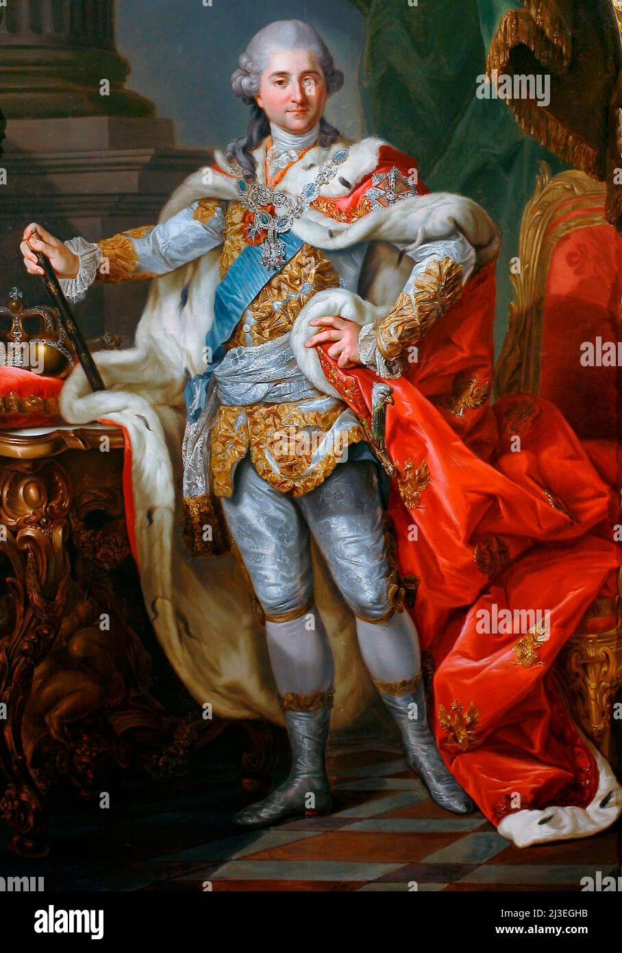 POLONIA - 1764 - Ritratto di Stanislao Augustus Poniatowski (1732-1798) nelle sue vesti di incoronazione. Come Re di Polonia e Polacco-Lituano-Ukraniano Foto Stock