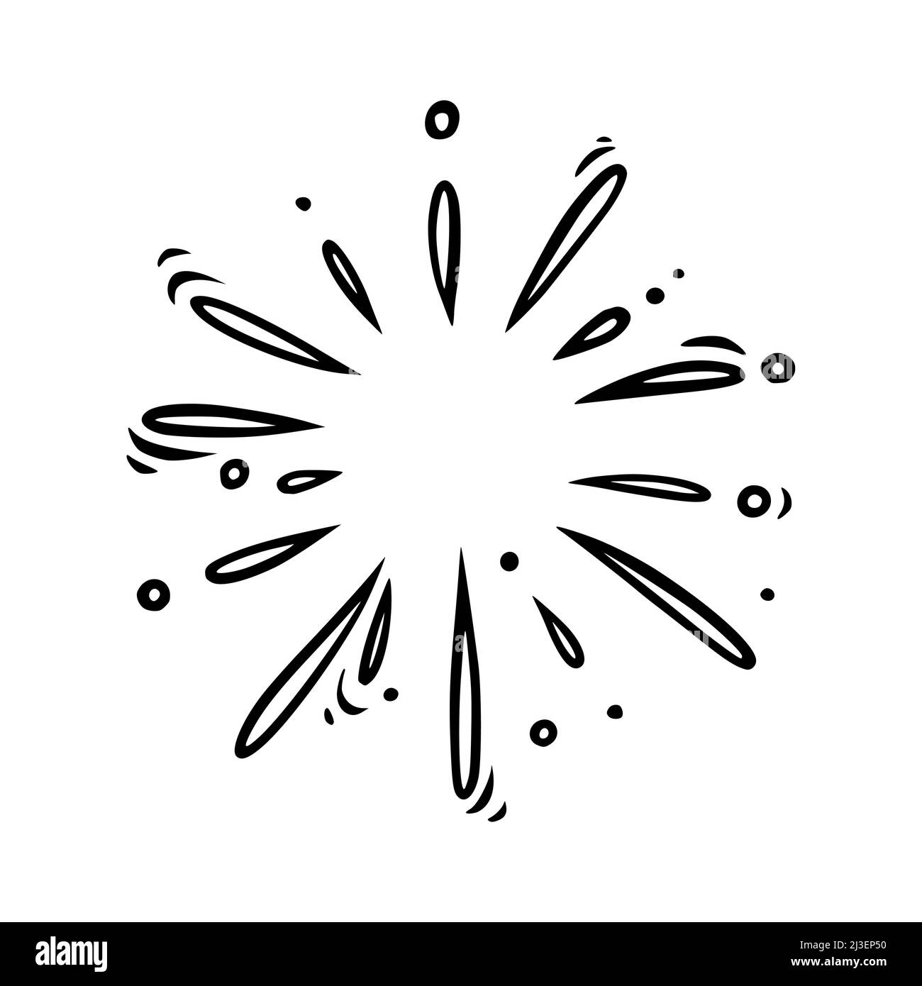 Fuochi d'artificio per il carnevale di Doodle. Lucenti presenze per feste e celebrazioni. Illustrazione vettoriale isolata su sfondo bianco Illustrazione Vettoriale