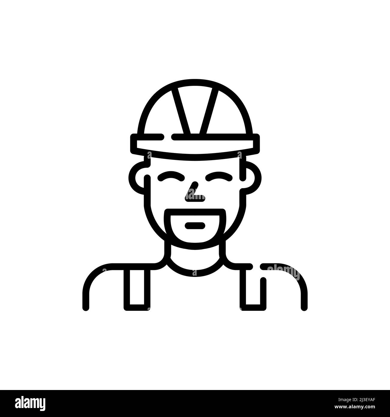 Sorridente lavoratore di costruzione barbata in un elmetto. Icona colore traccia modificabile pixel Perfect Illustrazione Vettoriale