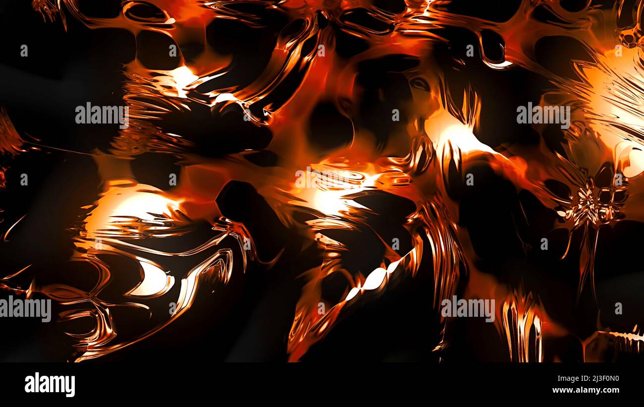 Liquido stretching ad effetto metallico. Movimento. Il liquido incandescente di platino scorre e si allunga. Liquido denso con lucentezza metallica Foto Stock