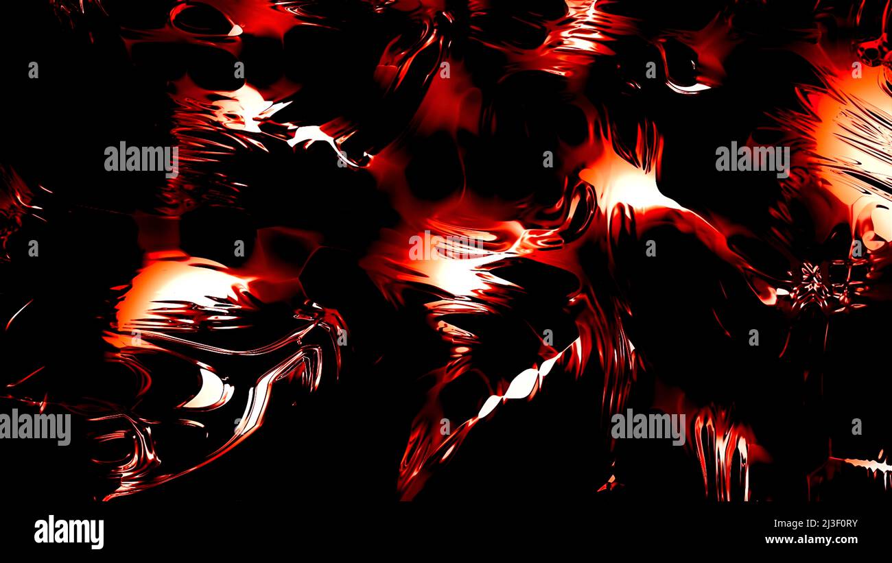 Liquido stretching ad effetto metallico. Movimento. Il liquido incandescente di platino scorre e si allunga. Liquido denso con lucentezza metallica Foto Stock