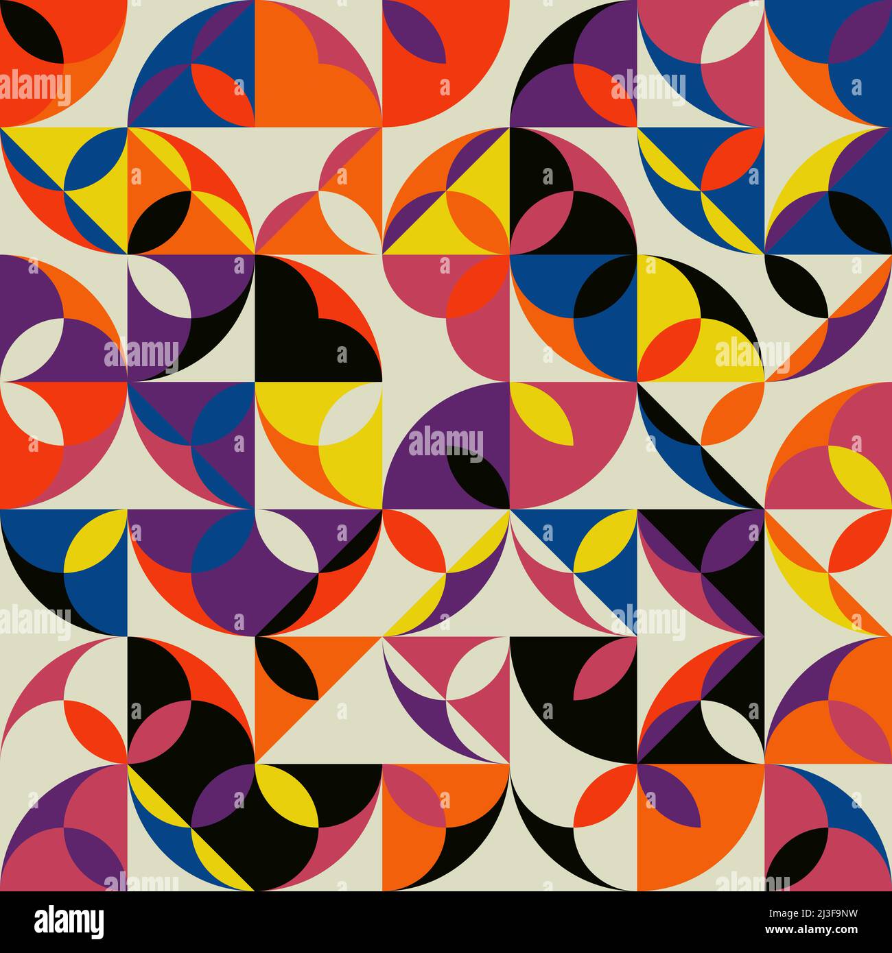 Grafica vettoriale astratta di metà secolo realizzata con varie forme geometriche ed elementi. Illustrazione Vettoriale