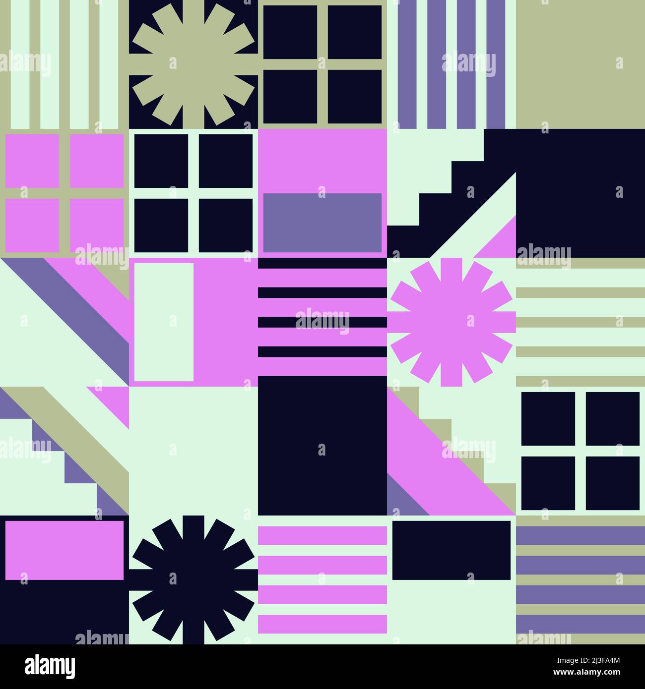 Design grafico astratto ispirato alle arti estetiche postmoderne realizzate con forme geometriche audaci e figure astratte Illustrazione Vettoriale