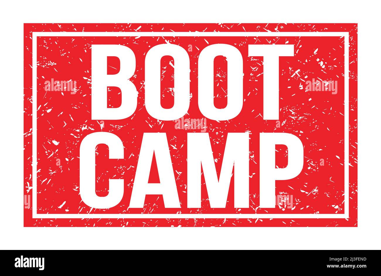 BOOT CAMP, parole scritte sul simbolo rosso del timbro rettangolare Foto Stock