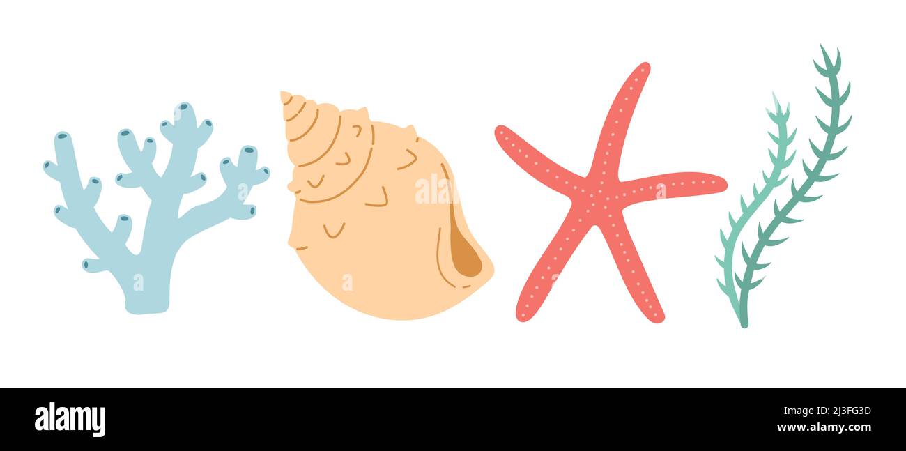Vettore corallo Seshell, colore semplice, design piatto Illustrazione Vettoriale
