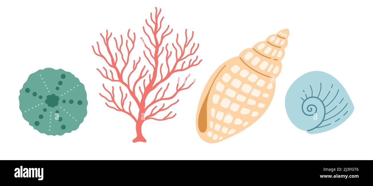 Vettore corallo Seshell, colore semplice, design piatto Illustrazione Vettoriale