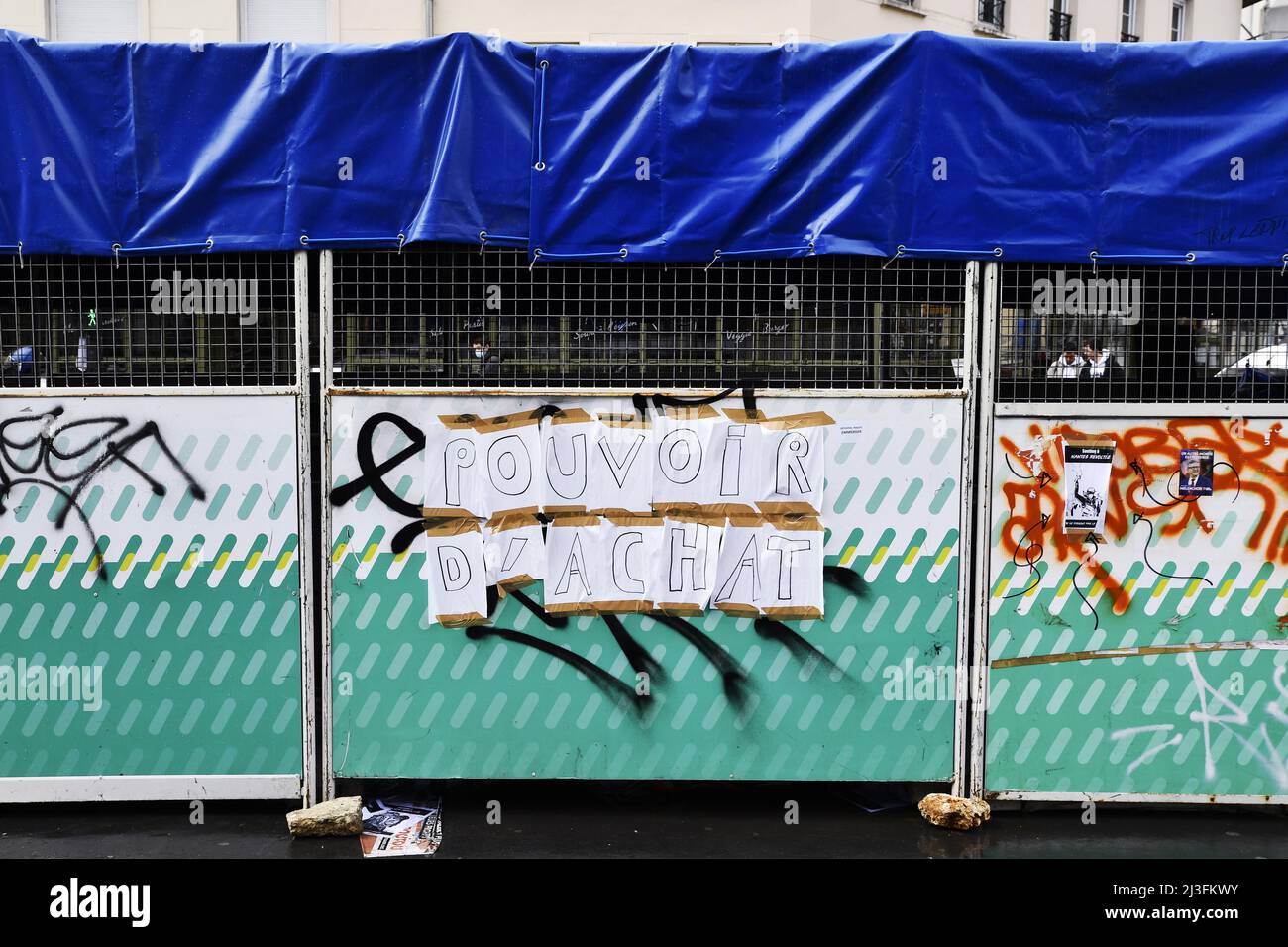 Slogan politico del potere d'acquisto - Parigi - Francia Foto Stock
