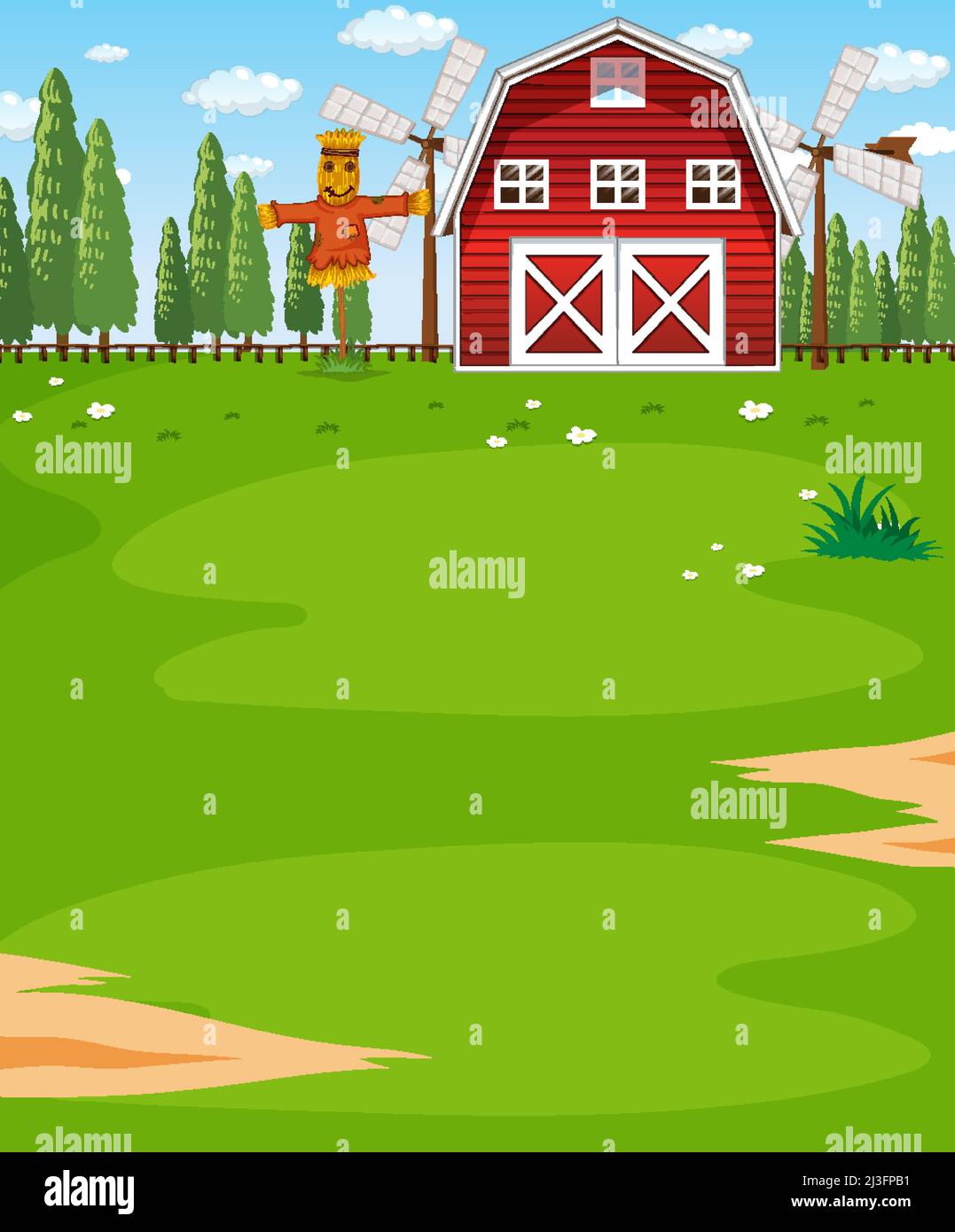 Paesaggio della scena agricola con illustrazione del granaio Illustrazione Vettoriale