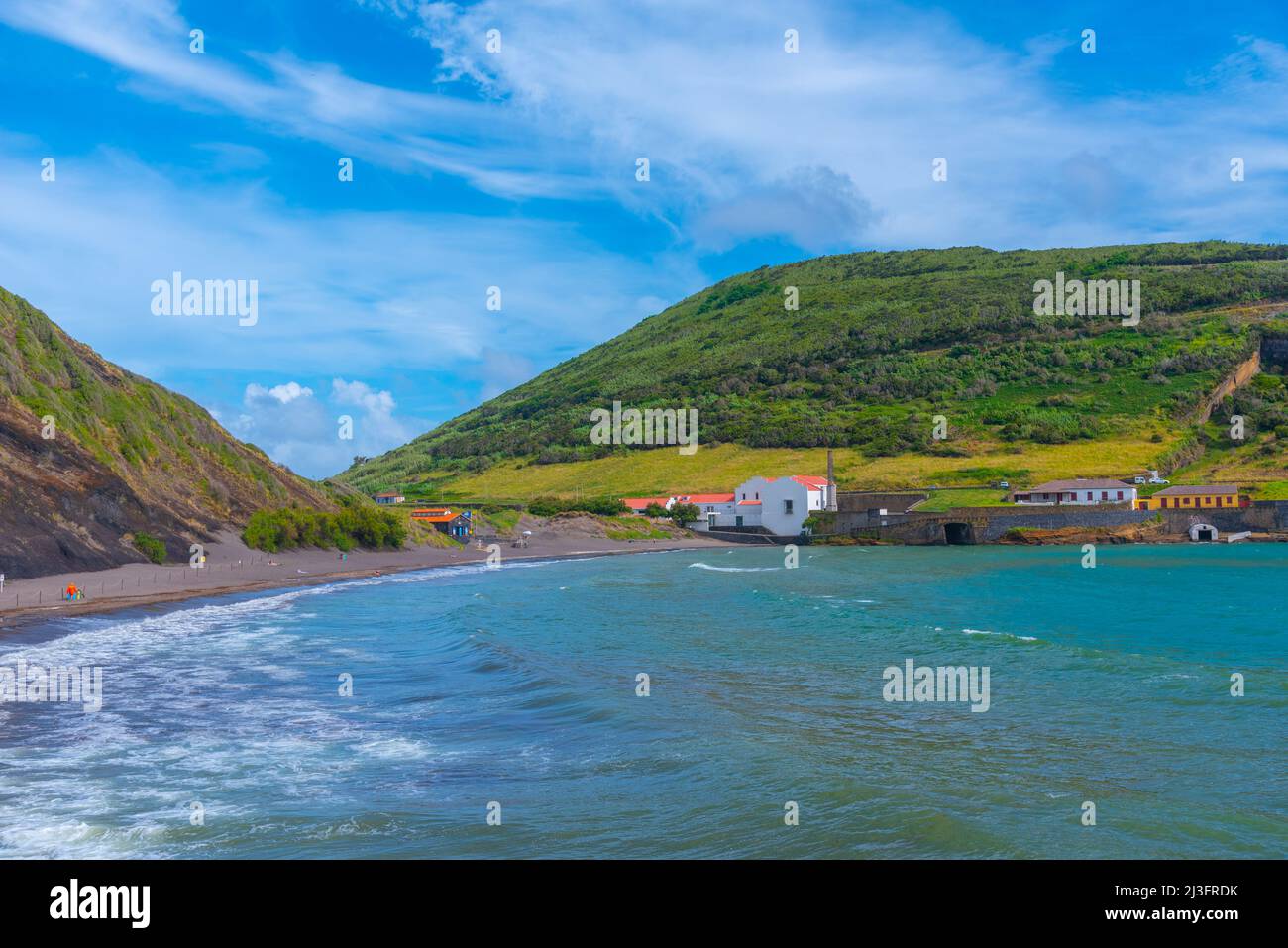 Spiaggia di Porto PIM sull'isola di Faial in Portogallo. Foto Stock